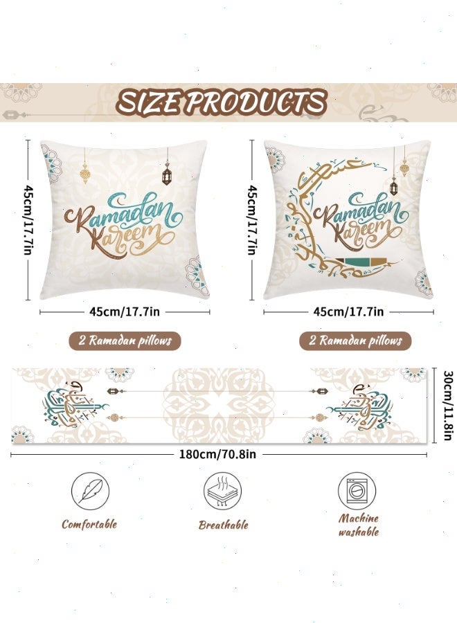 Ramadan Table Runner with 4PCS Pillow Covers - Classic Ramadan Decorations, Stylish Ramadan Table Decor Ideal for Ramadan Gatherings & Gifts - Image 3